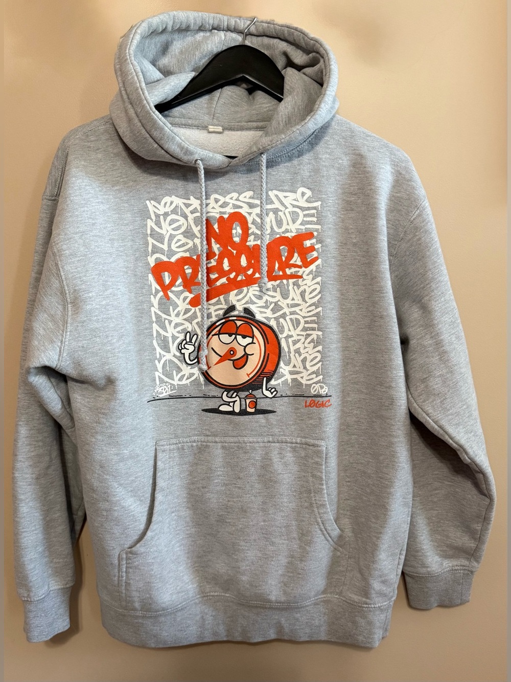 Men's Grey Logic 'No Pressure' Pullover Hoodie Sz L